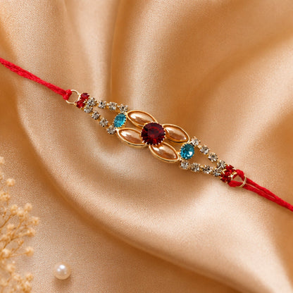 Designer Gold & Silver AD Stone Floral Rakhi for Brother