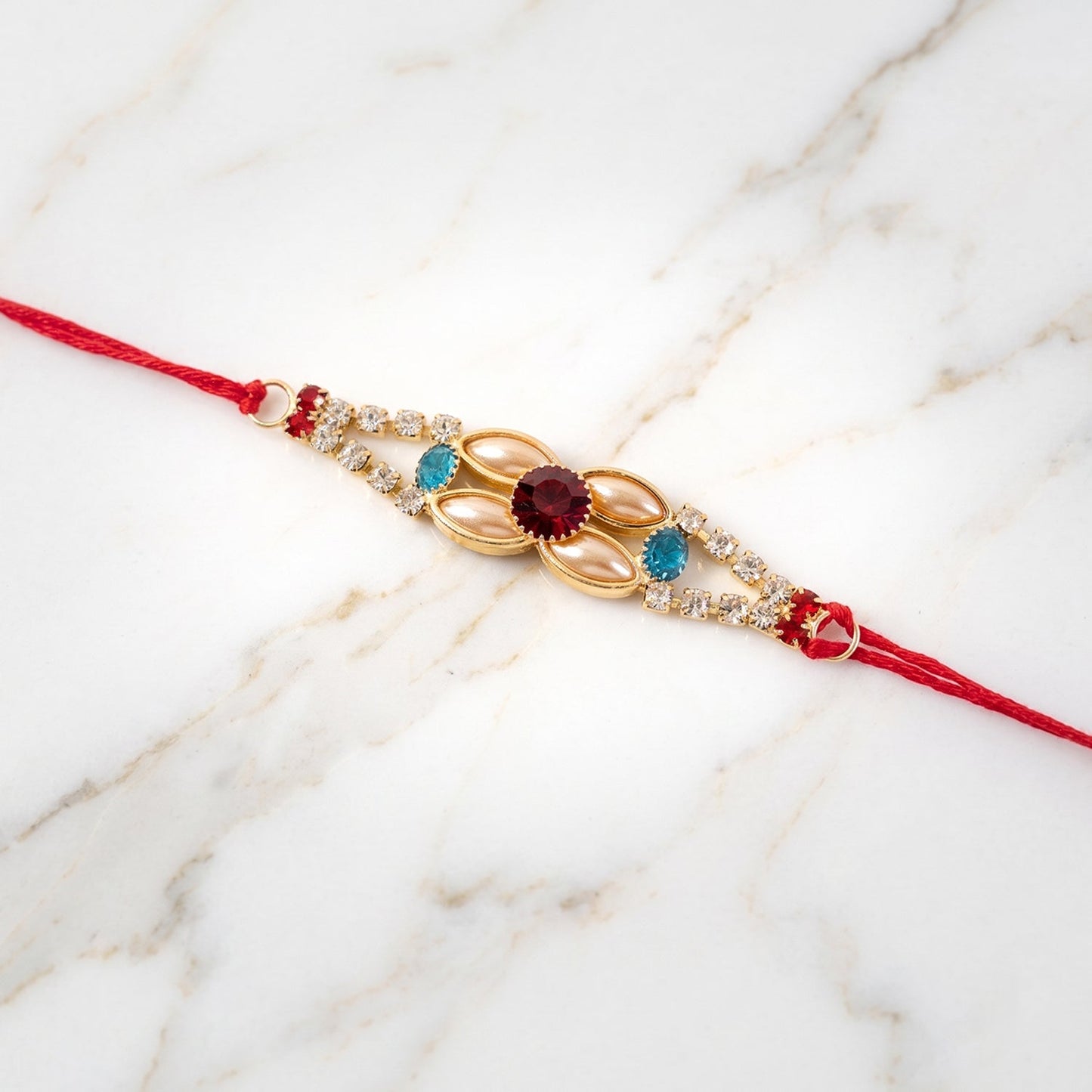 Designer Gold & Silver AD Stone Floral Rakhi for Brother