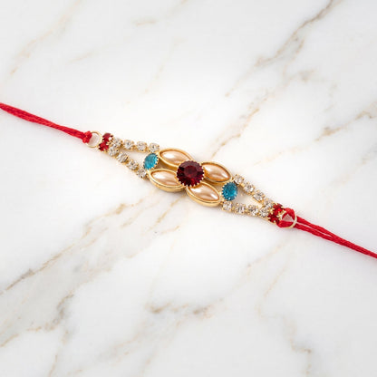 Designer Gold & Silver AD Stone Floral Rakhi for Brother