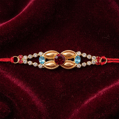 Designer Gold & Silver AD Stone Floral Rakhi for Brother