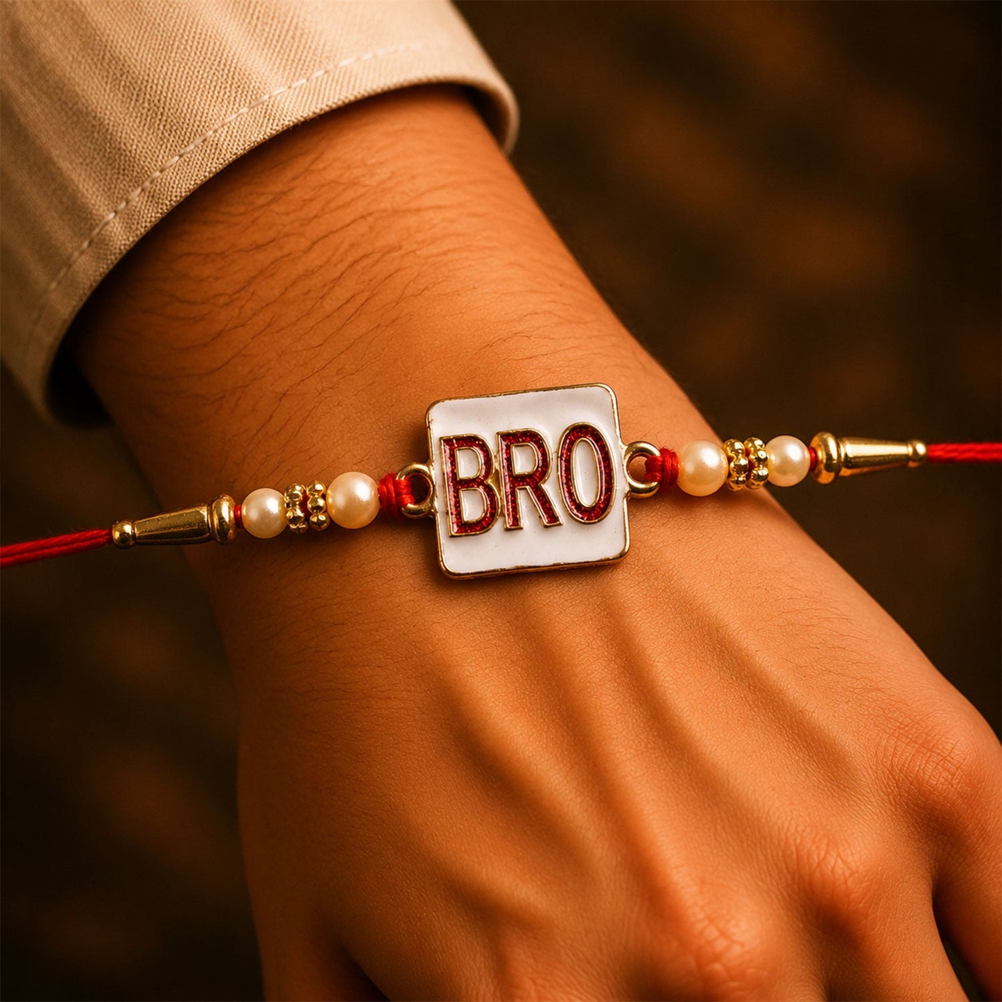 Stylish 'BRO' Text Rakhi with Pearls for Brother - Rakshabandhan Gift