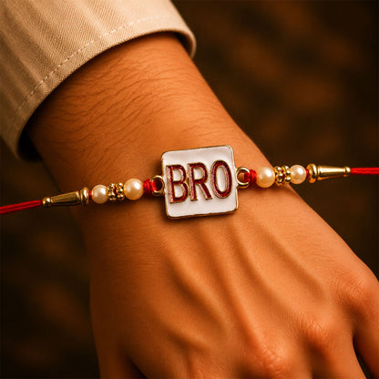 Stylish 'BRO' Text Rakhi with Pearls for Brother - Rakshabandhan Gift