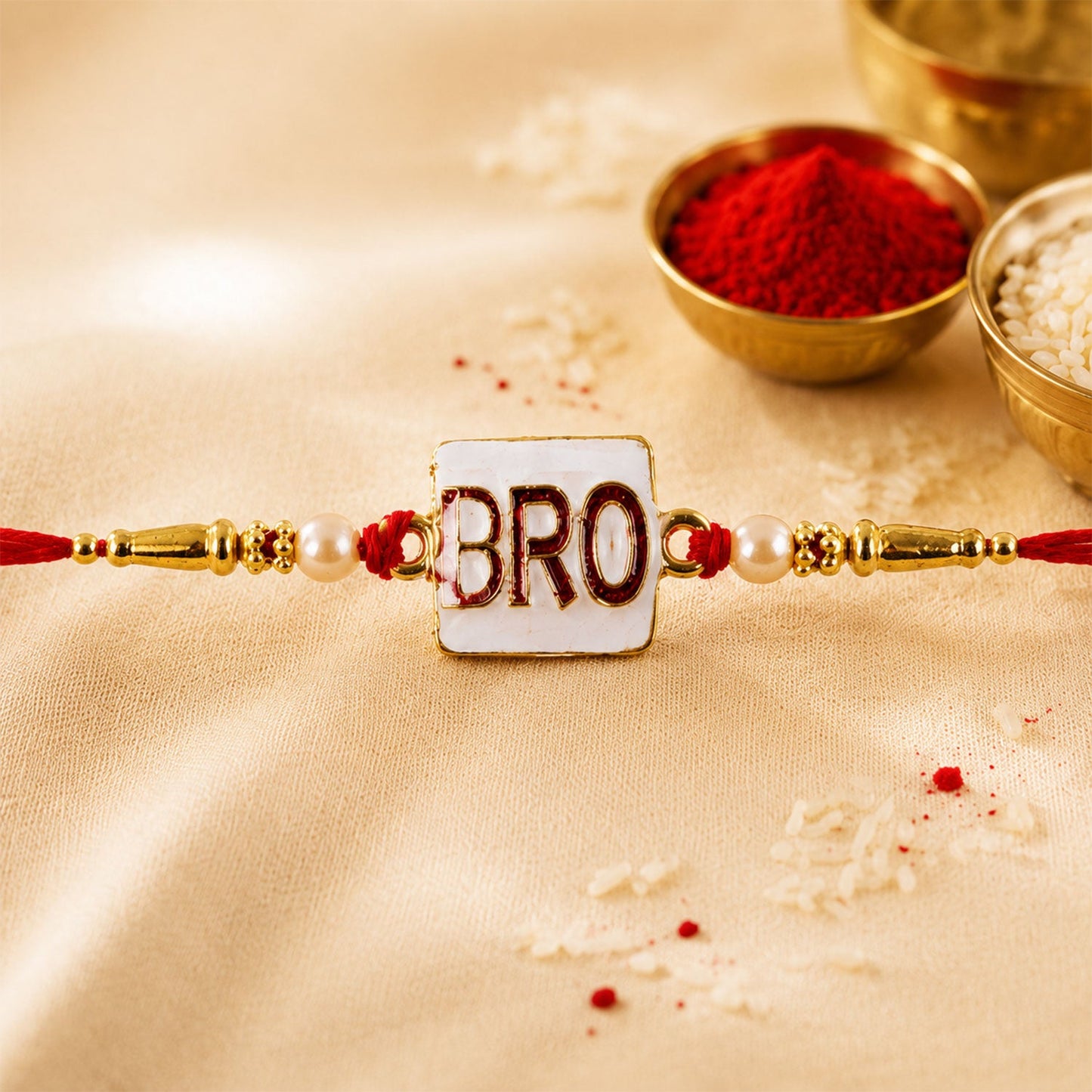 Stylish 'BRO' Text Rakhi with Pearls for Brother - Rakshabandhan Gift