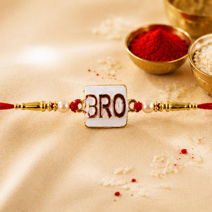 Stylish 'BRO' Text Rakhi with Pearls for Brother - Rakshabandhan Gift