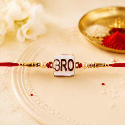 Stylish 'BRO' Text Rakhi with Pearls for Brother - Rakshabandhan Gift