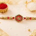Meenakari Rakhi – Golden Floral Design with Crystal Beads for Brother