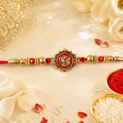 Golden Meenakari Floral Rakhi with Crystal Beads for Brother