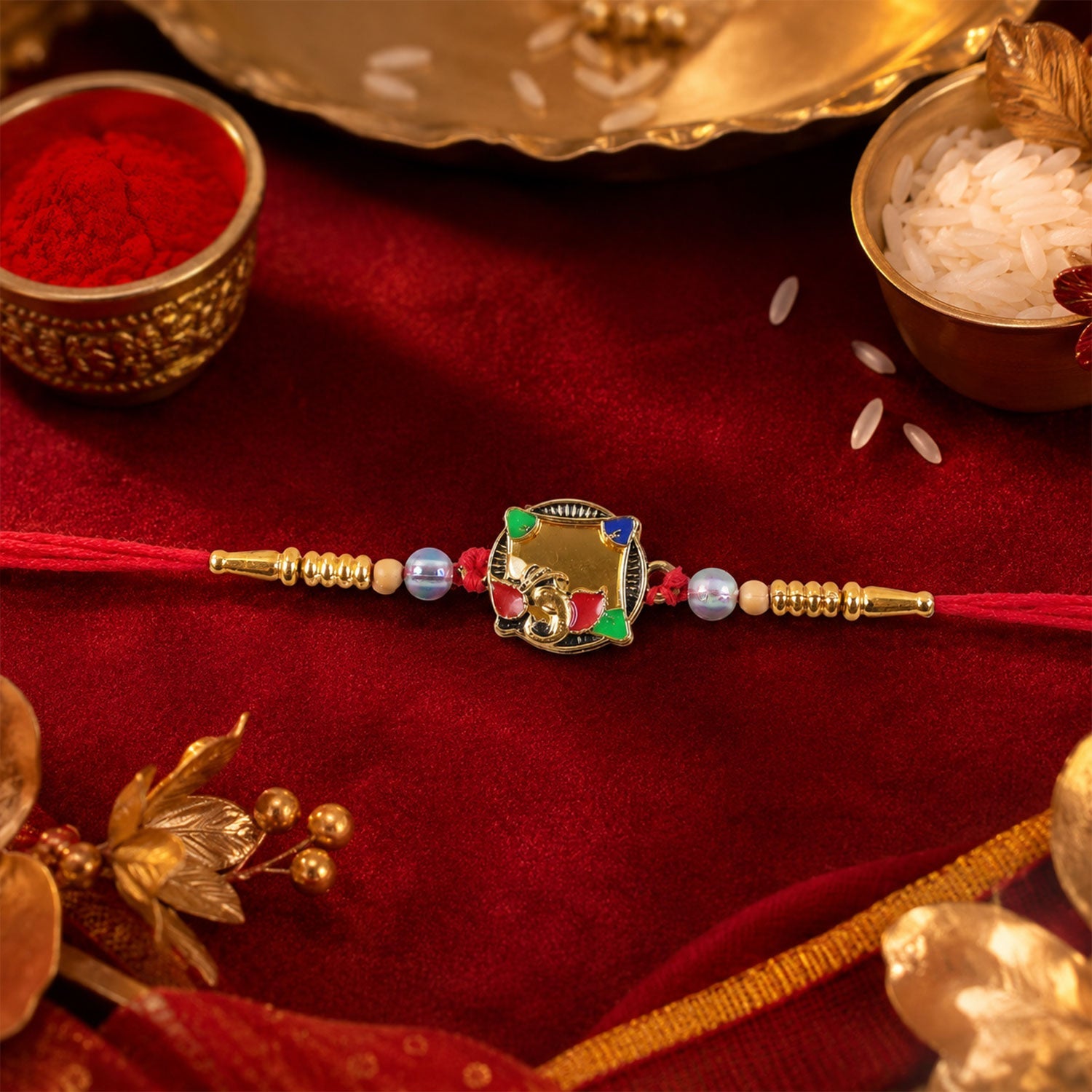 Golden Elephant Rakhi with Colourful Stones for Brother