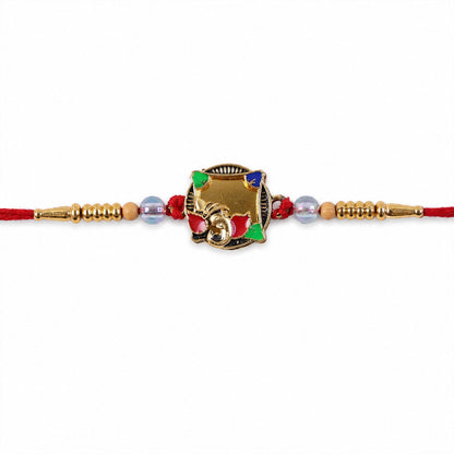 Golden Elephant Rakhi with Colourful Stones for Brother