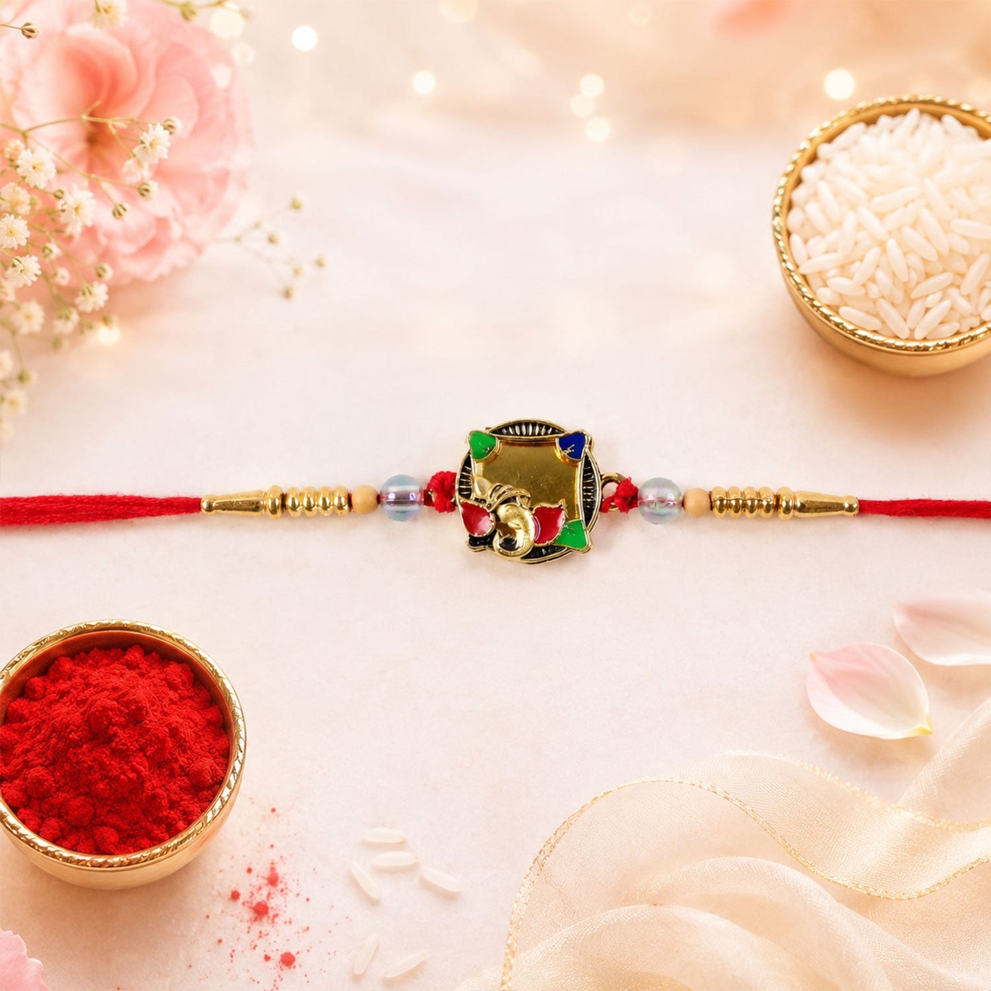 Golden Elephant Rakhi with Colourful Stones for Brother