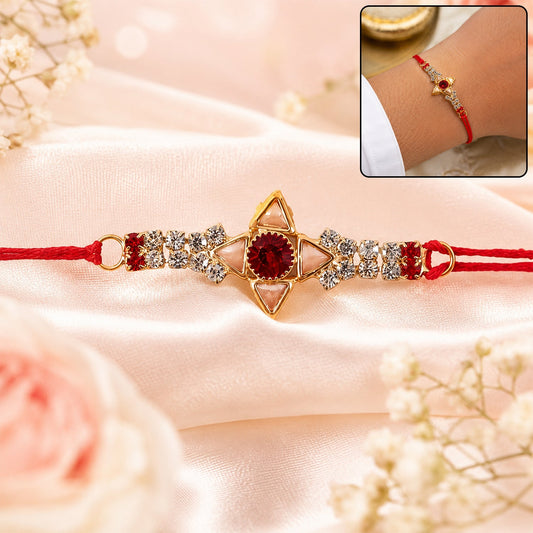 Sparkling Gold Marquise Rakhi with Red Stone & AD for Brother