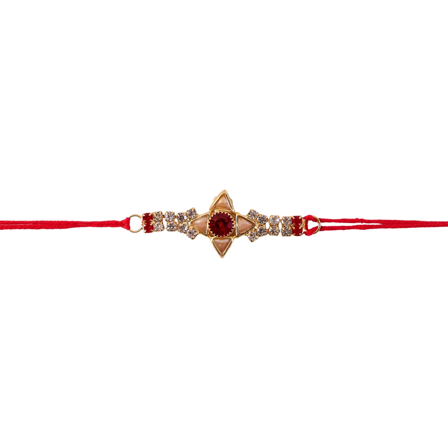 Sparkling Gold Marquise Rakhi with Red Stone & AD for Brother