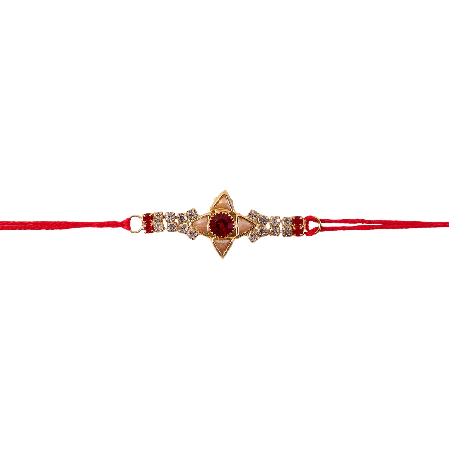 Sparkling Gold Marquise Rakhi with Red Stone & AD for Brother