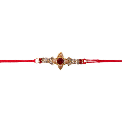 Sparkling Gold Marquise Rakhi with Red Stone & AD for Brother