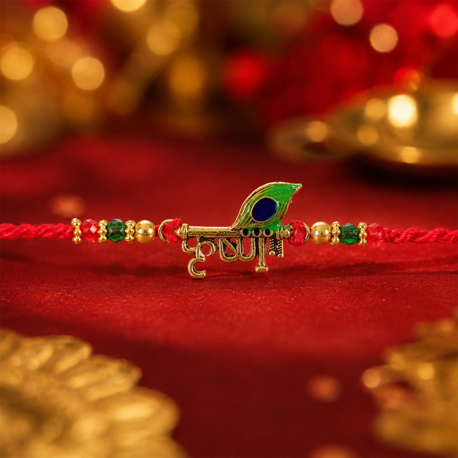 Lord Krishna Text Rakhi with Peacock Feather for Brother