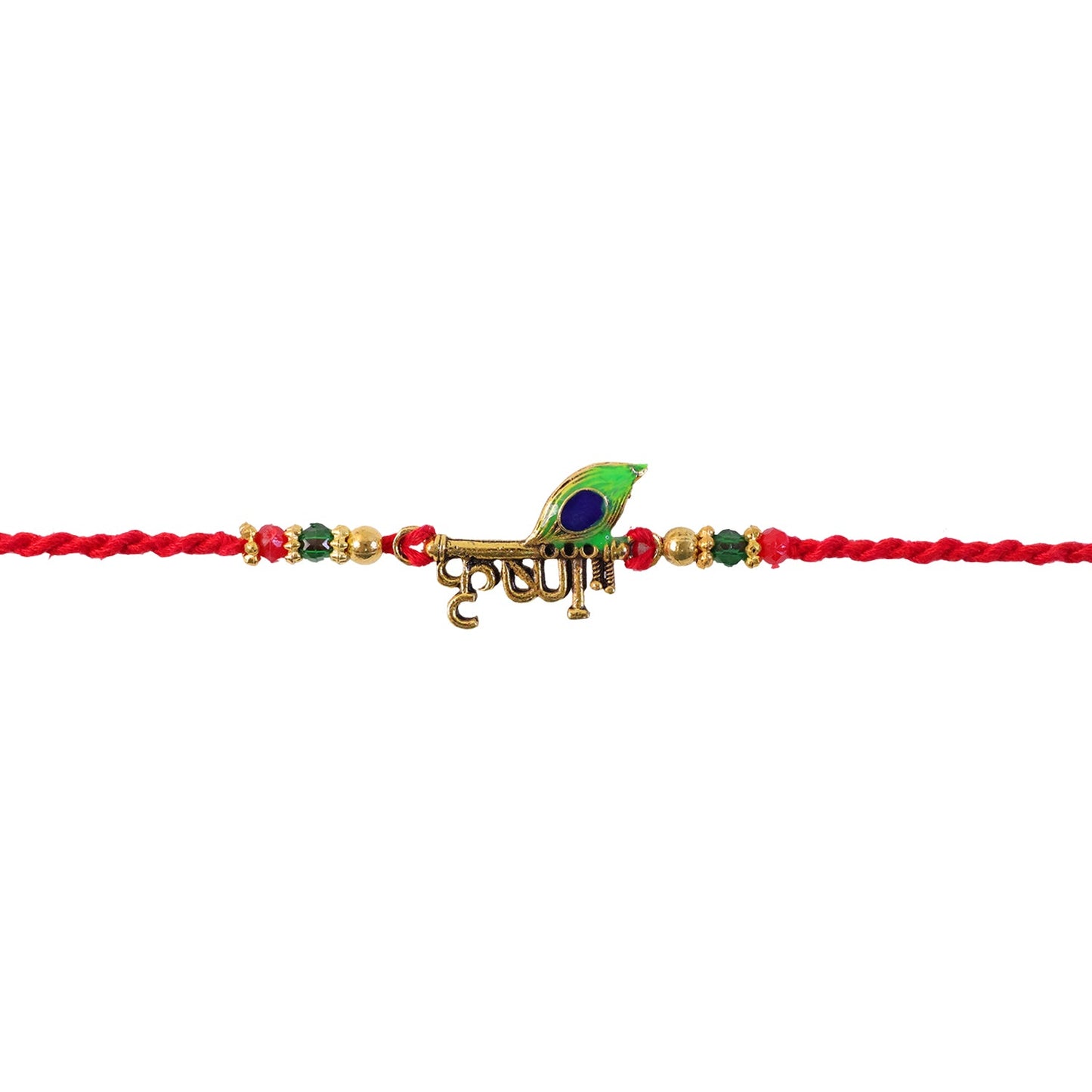 Lord Krishna Text Rakhi with Peacock Feather for Brother