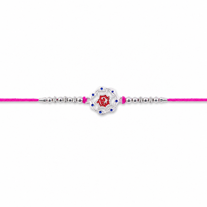 Silver-Tone Floral Rakhi with Red Stone for Brother - Rakshabandhan Gift