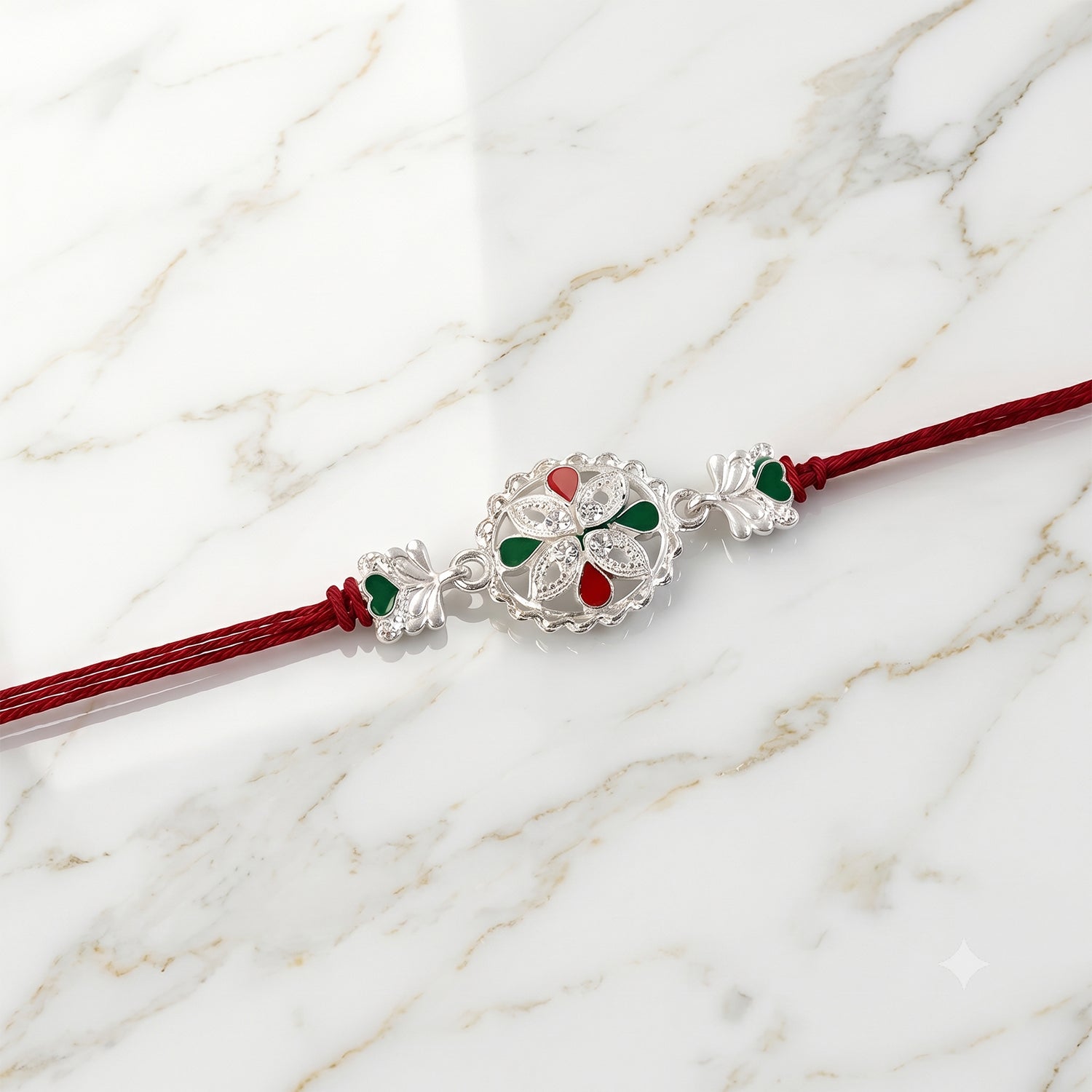 Oxidised Silver Meenakari Floral Rakhi for Brother