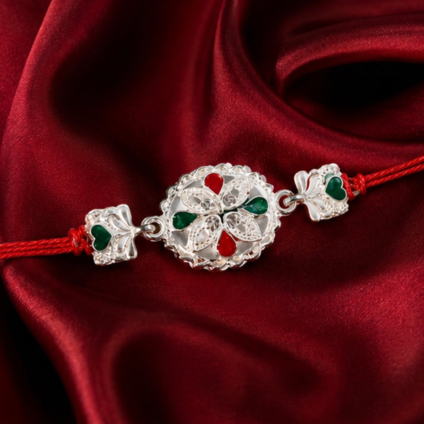 Oxidised Silver Meenakari Floral Rakhi for Brother