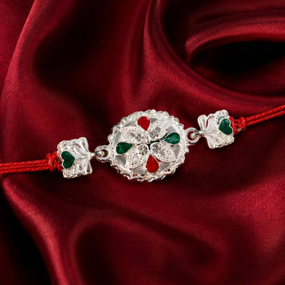 Oxidised Silver Meenakari Floral Rakhi for Brother
