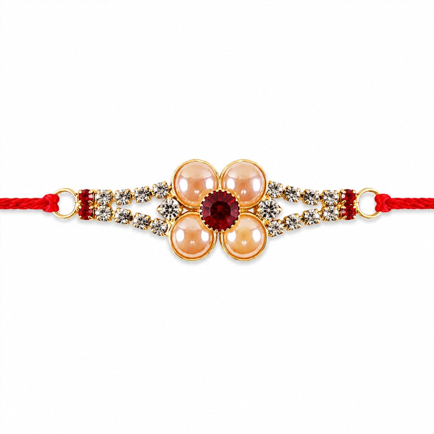 Designer Gold Pearl Flower Rakhi with AD Stones for Brother