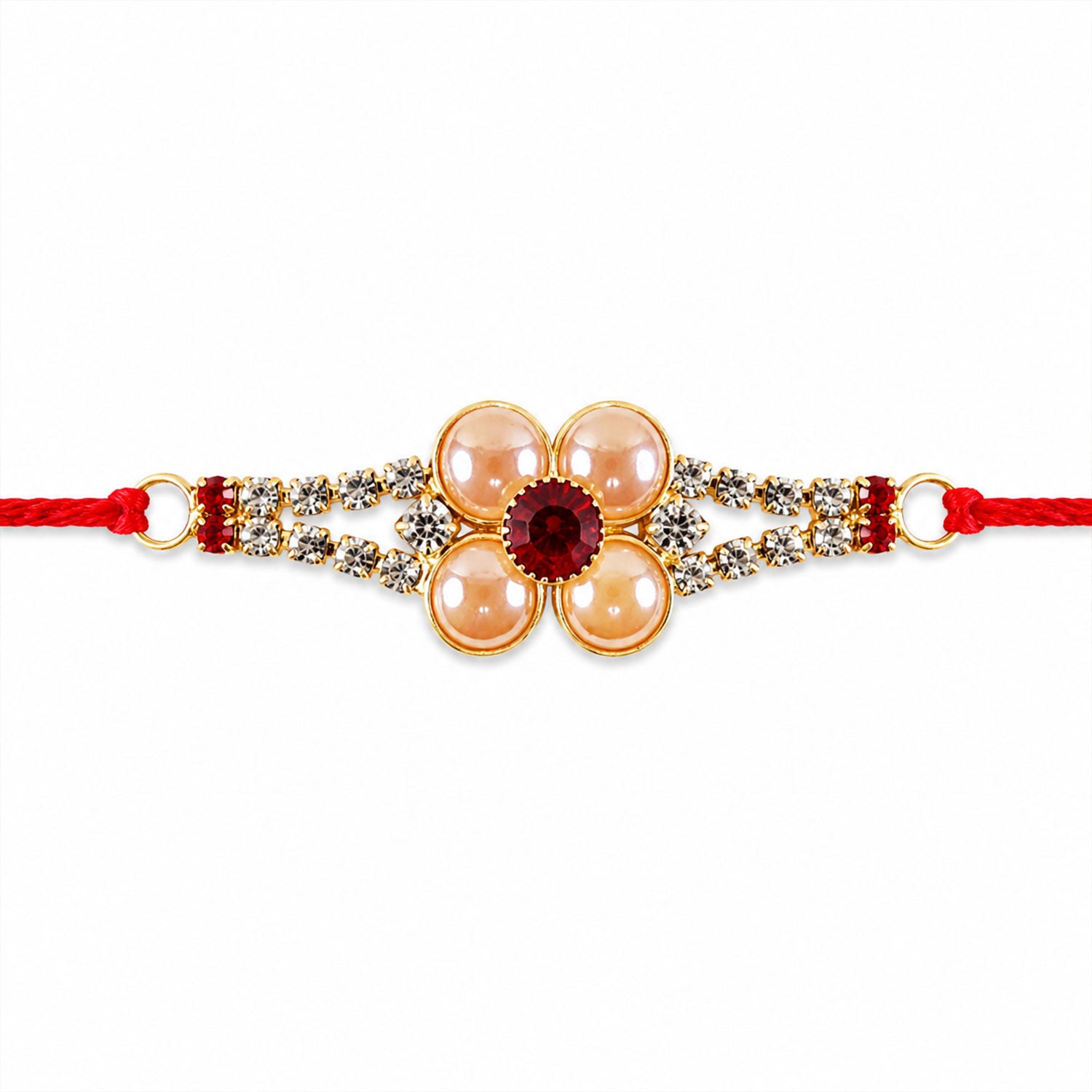 Designer Gold Pearl Flower Rakhi with AD Stones for Brother
