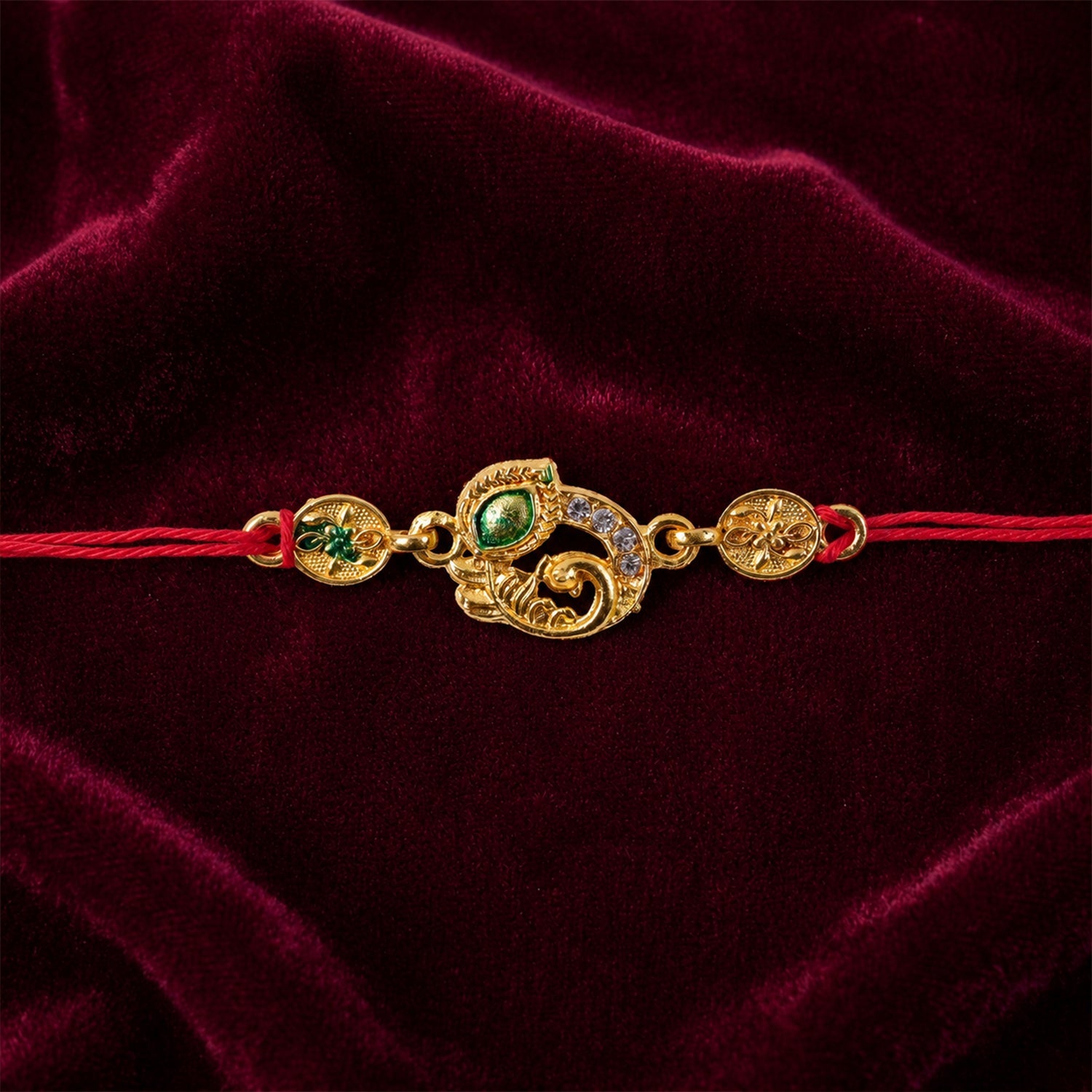 Golden Peacock AD Stone Rakhi with Meenakari for Brother