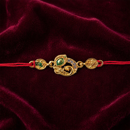 Golden Peacock AD Stone Rakhi with Meenakari for Brother