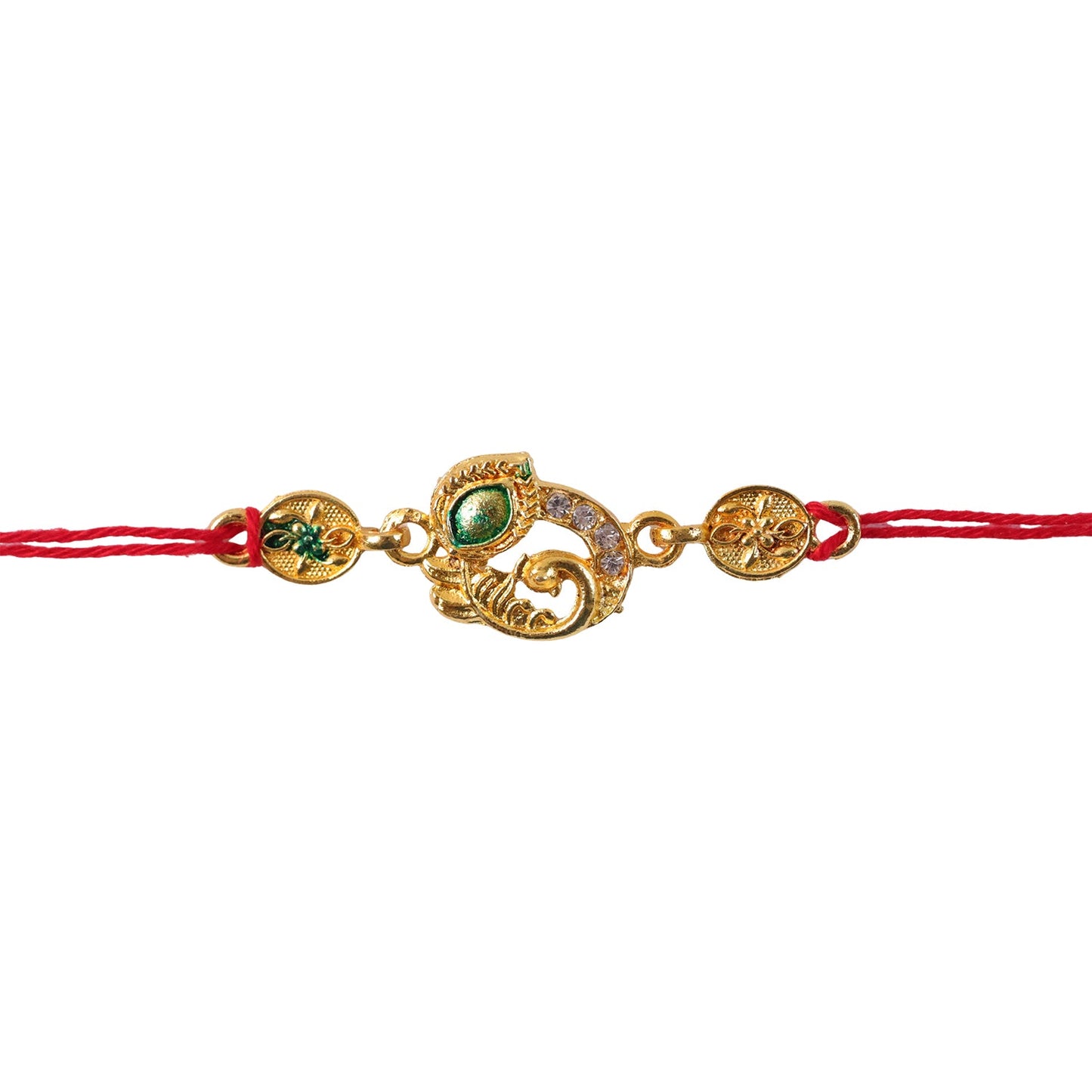 Golden Peacock AD Stone Rakhi with Meenakari for Brother