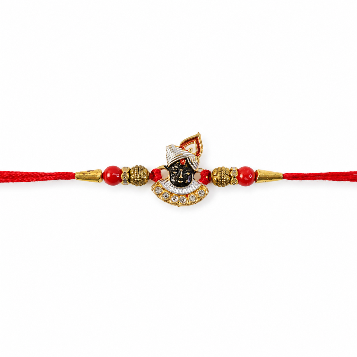 Divine Face Rakhi with AD Stones & Red Beads for Brother