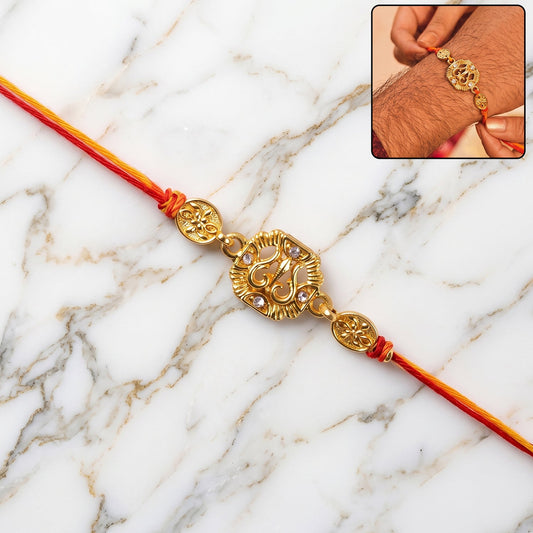 Traditional Golden Rakhi with Leaf Design for Brother