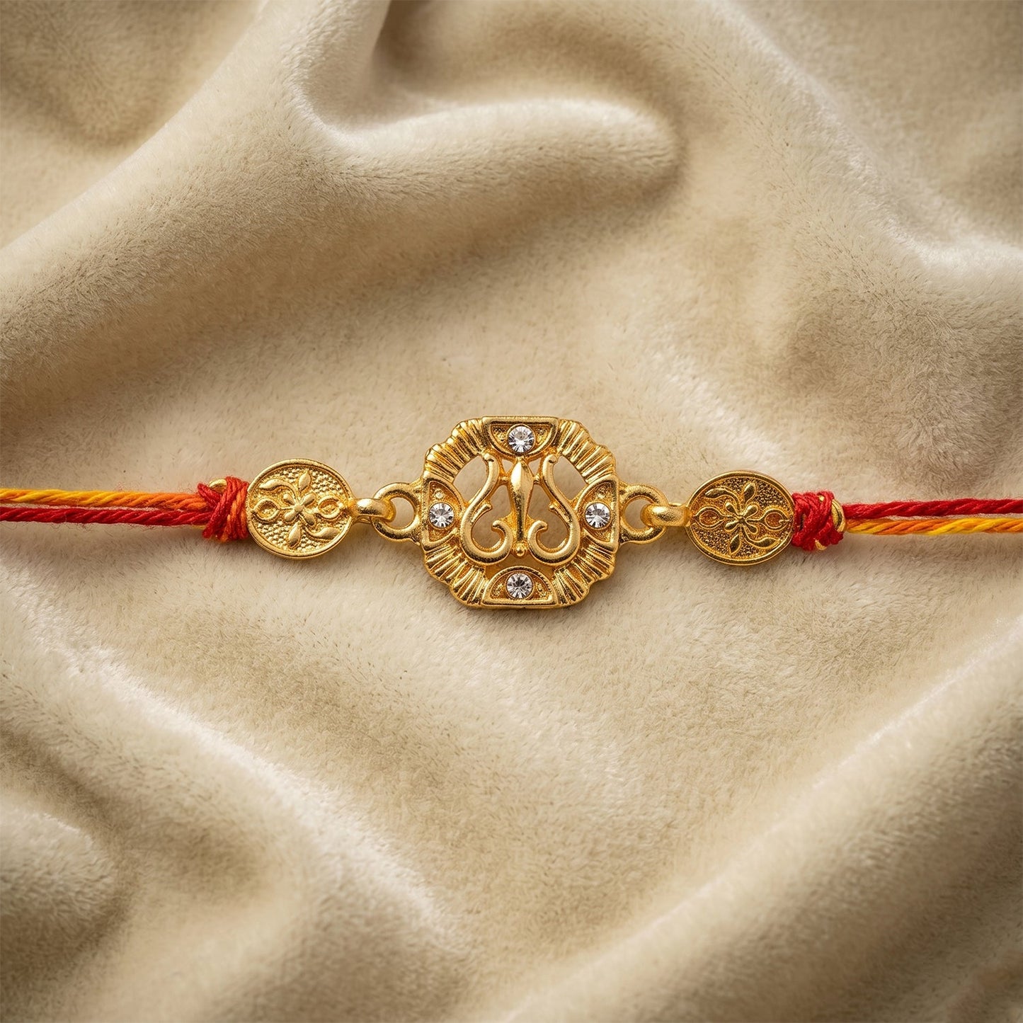 Traditional Golden Rakhi with Leaf Design for Brother