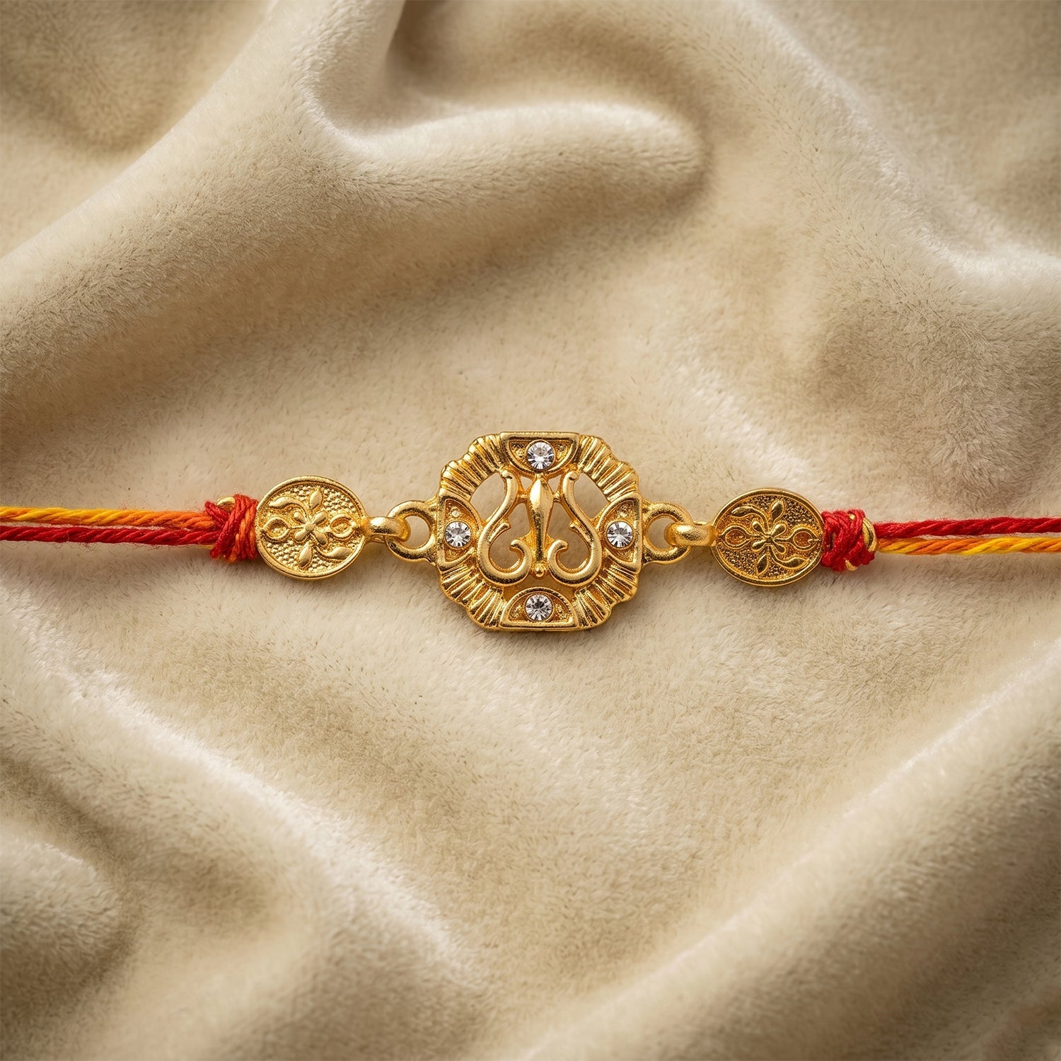 Traditional Golden Rakhi with Leaf Design for Brother