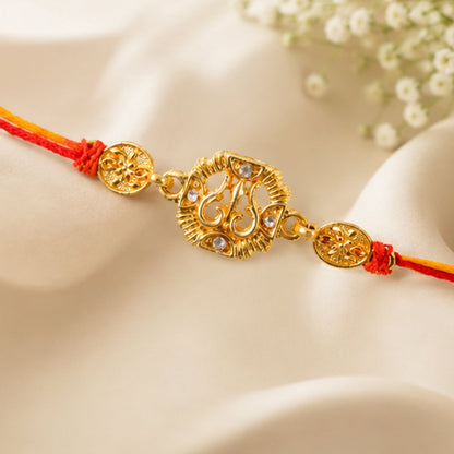 Traditional Golden Rakhi with Leaf Design for Brother