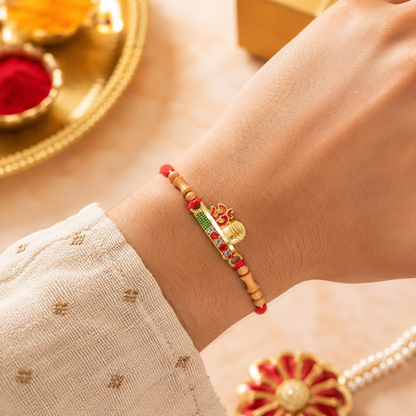 Simple Golden Om Rakhi with Beads for Brother - Raksha Bandhan Special