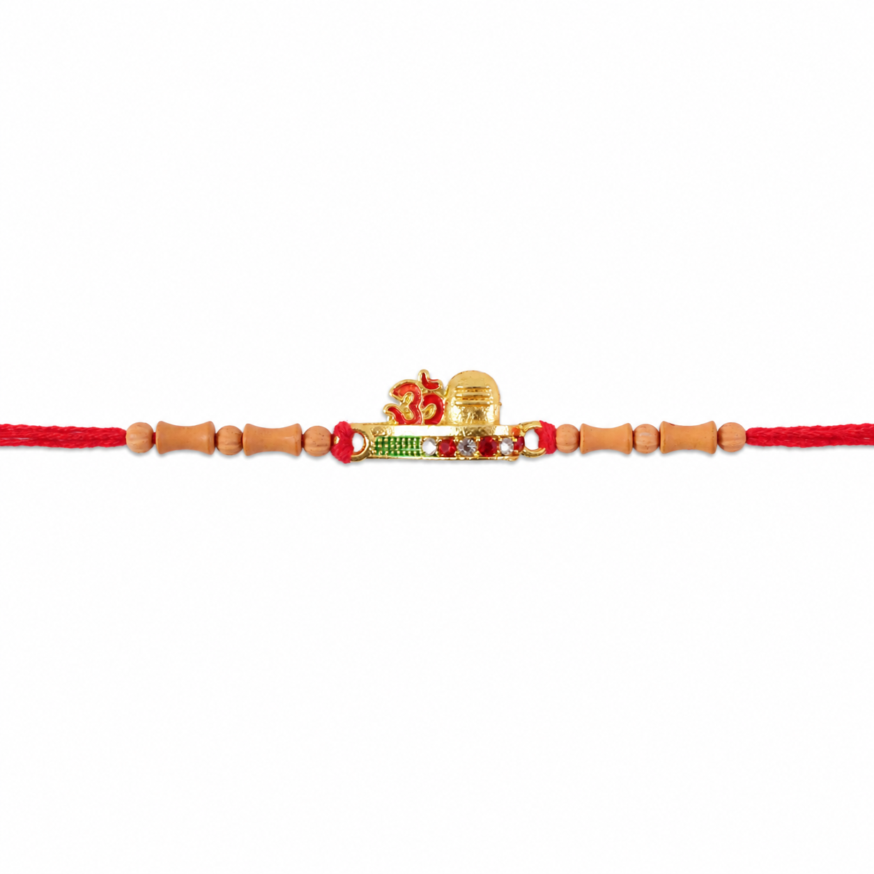 Simple Golden Om Rakhi with Beads for Brother - Raksha Bandhan Special