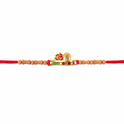 Simple Golden Om Rakhi with Beads for Brother - Raksha Bandhan Special