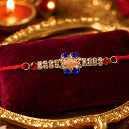 Royal Blue & White AD Stone Rakhi for Brother - Rakshabandhan Gift