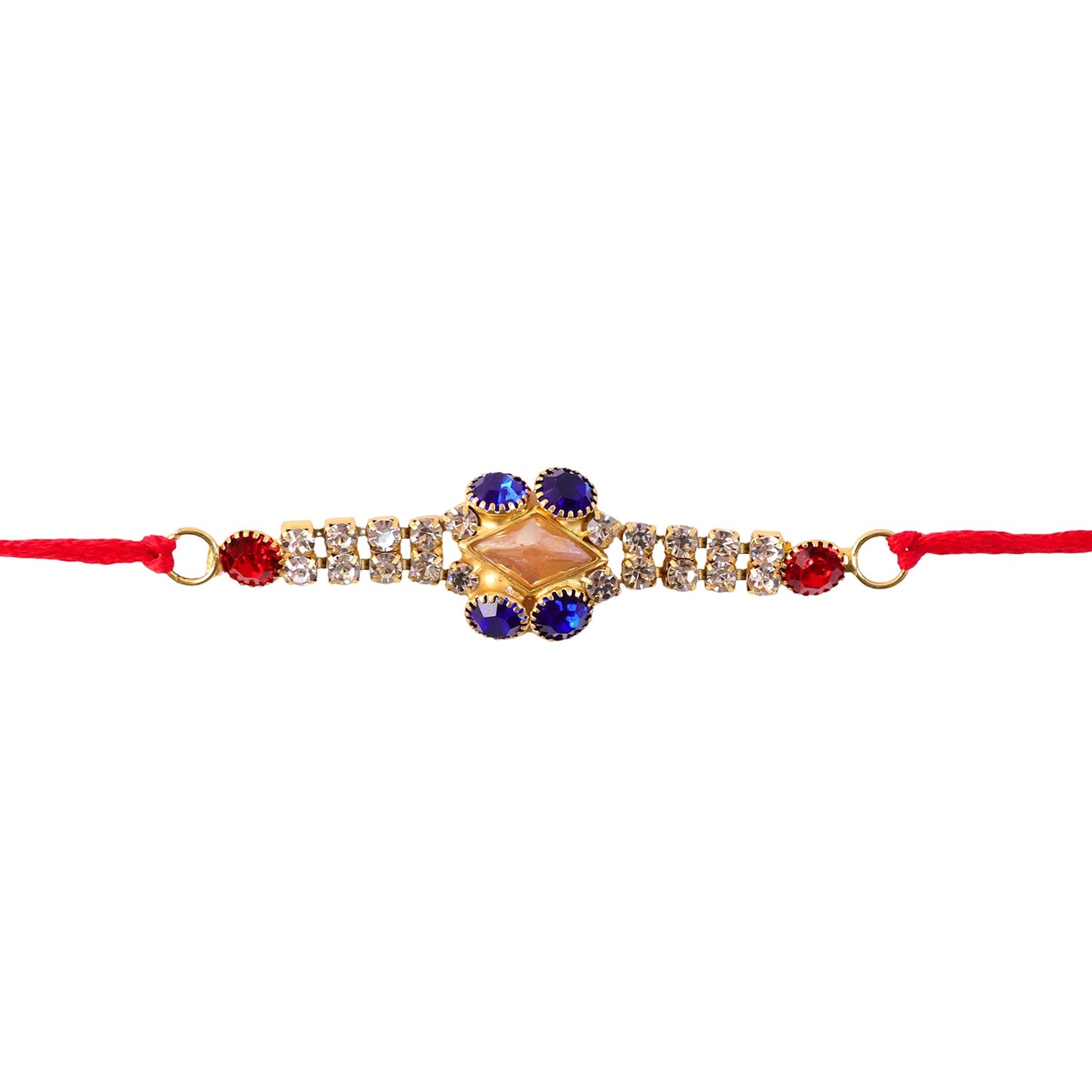 Royal Blue & White AD Stone Rakhi for Brother - Rakshabandhan Gift