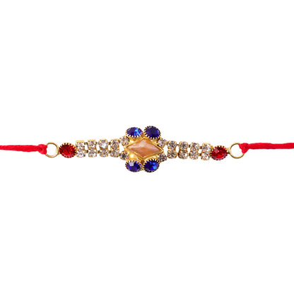 Royal Blue & White AD Stone Rakhi for Brother - Rakshabandhan Gift