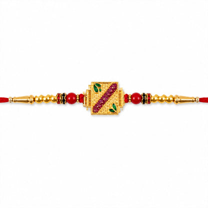 Golden Square Meenakari Rakhi with Beads for Brother