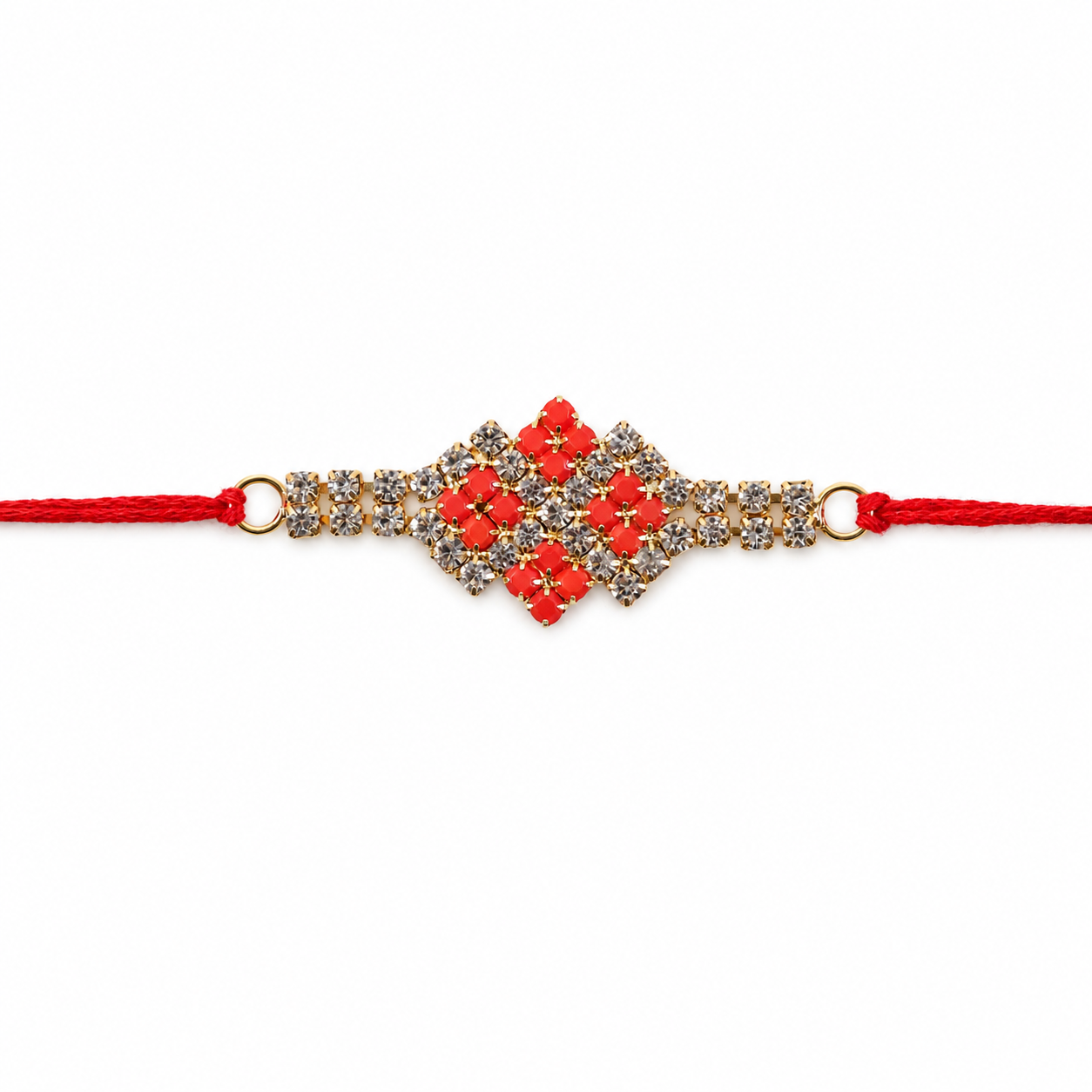 Sparkling AD Stone Band Rakhi with Red Stones for Brother