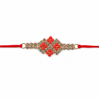 Sparkling AD Stone Band Rakhi with Red Stones for Brother