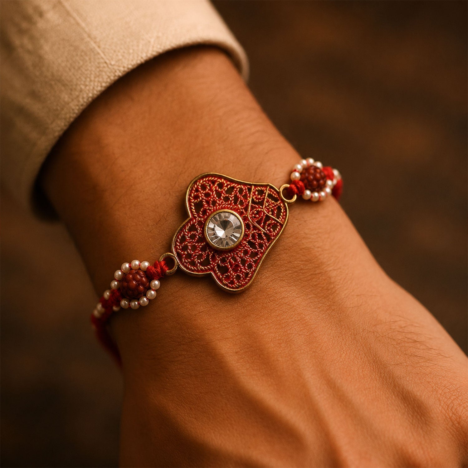 Meenakari Floral Rakhi with AD Stone & Pearls for Brother