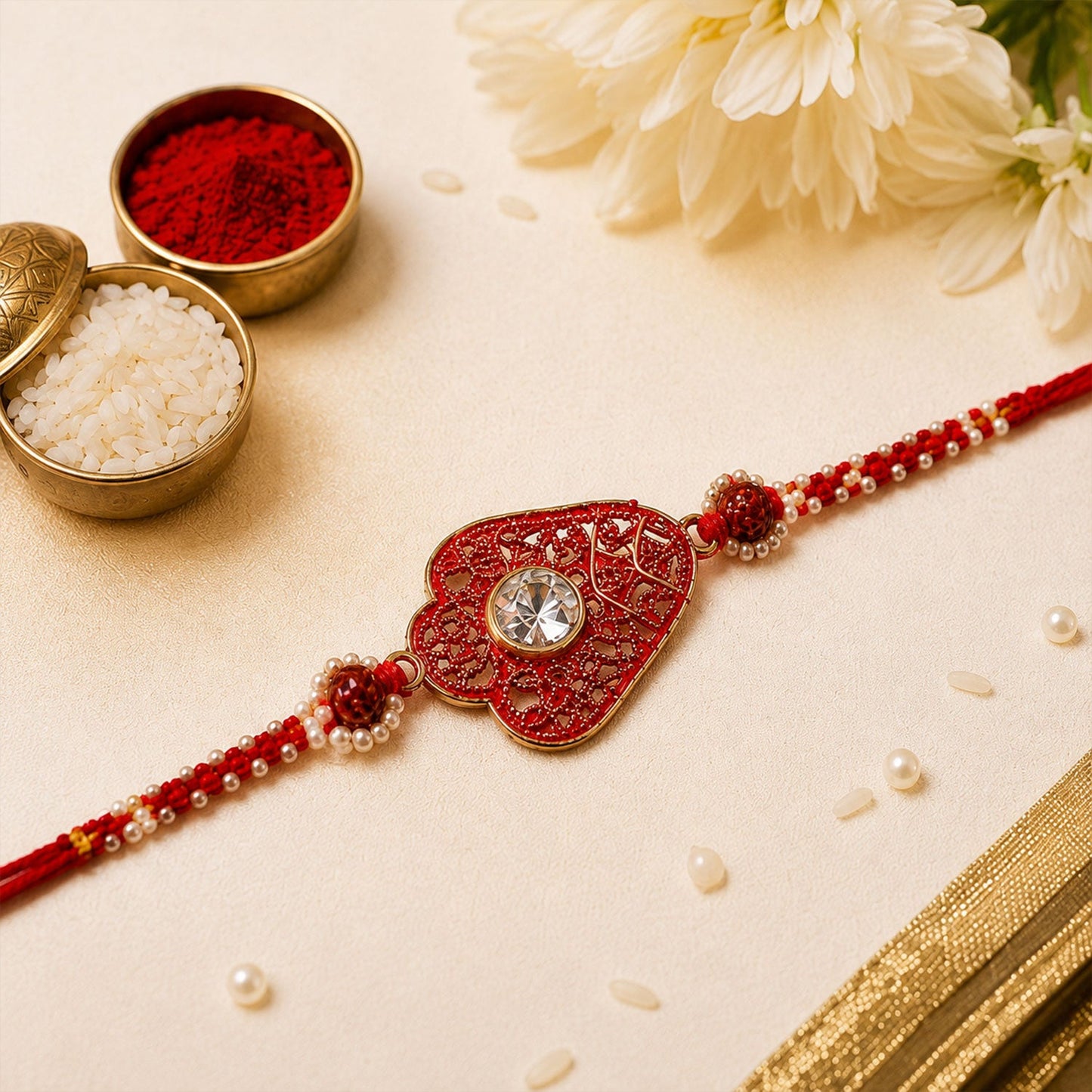 Meenakari Floral Rakhi with AD Stone & Pearls for Brother