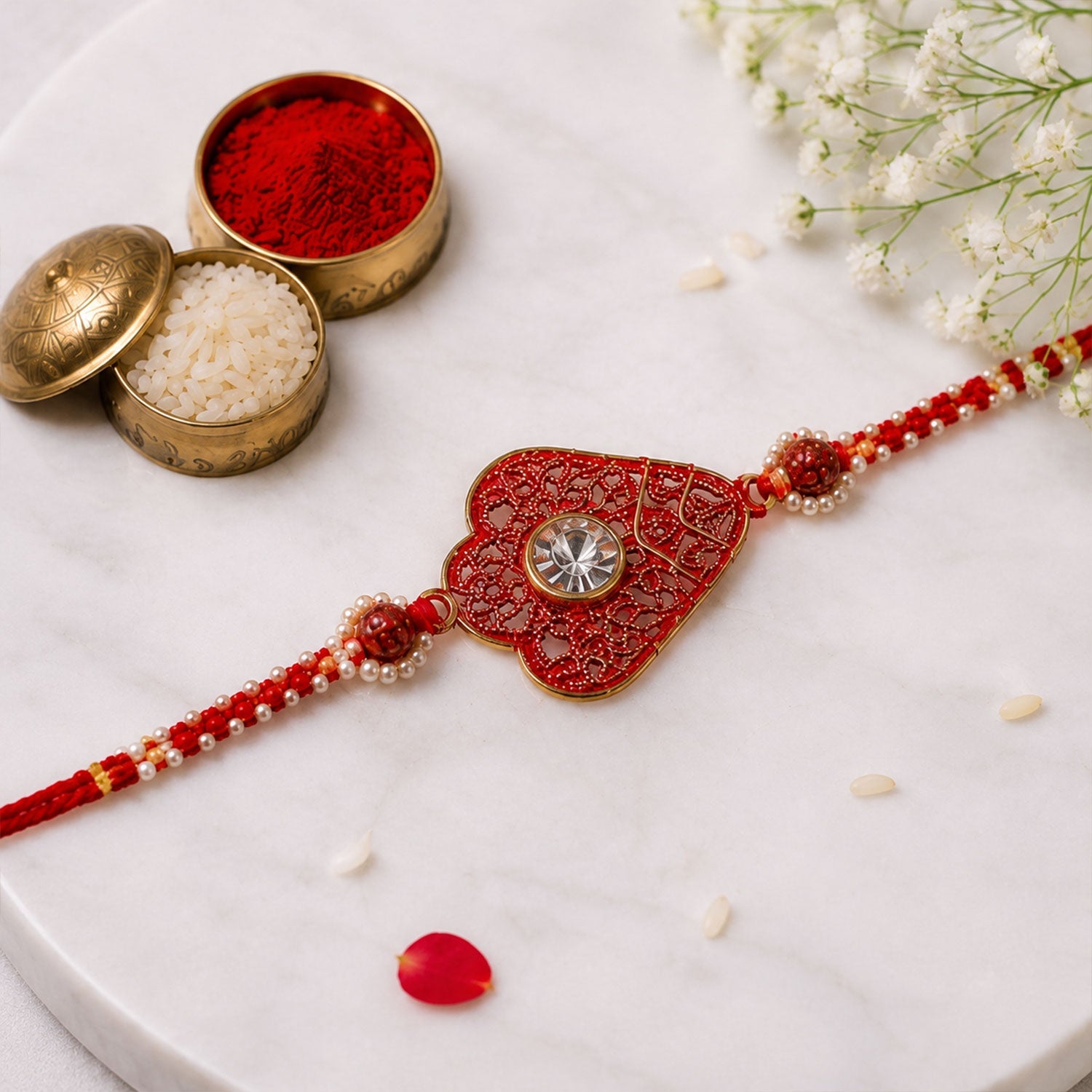 Meenakari Floral Rakhi with AD Stone & Pearls for Brother