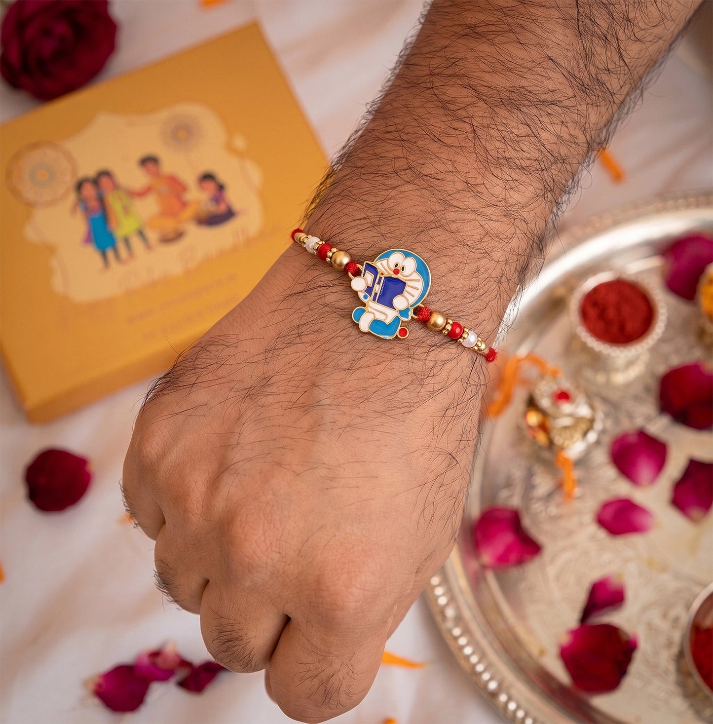 Doraemon Cartoon Kids Rakhi with Beads for Little Brother