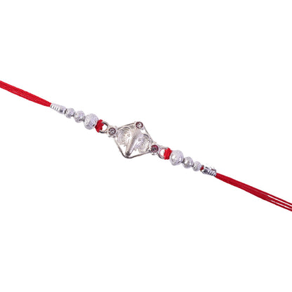 Silver-Tone Ganehsa Rakhi with Red Stone & Pearls for Brother