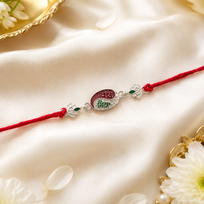 Silver Oval Meenakari Mere BhaiyaText Rakhi for Brother - Rakshabandhan Gift
