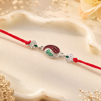 Silver Oval Meenakari Mere BhaiyaText Rakhi for Brother - Rakshabandhan Gift